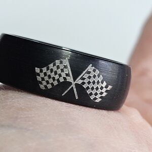 Black Racing Crossed Flag Tungsten Carbide Ring Size 10